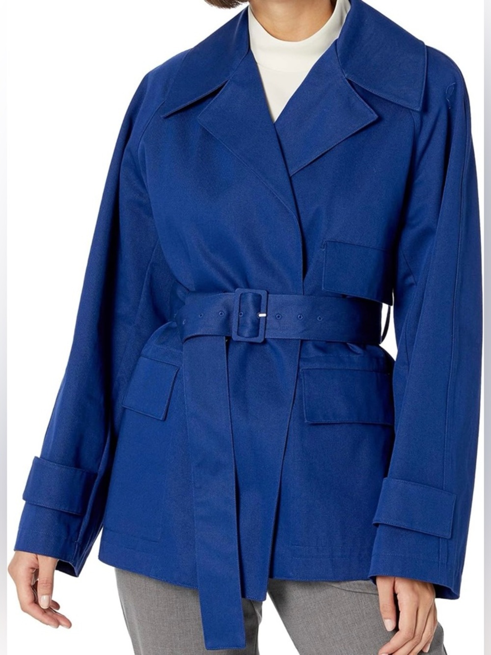 Theory Women’s Utility Trench Coat Sz S Belted Pockets Cotton Blue Designer
